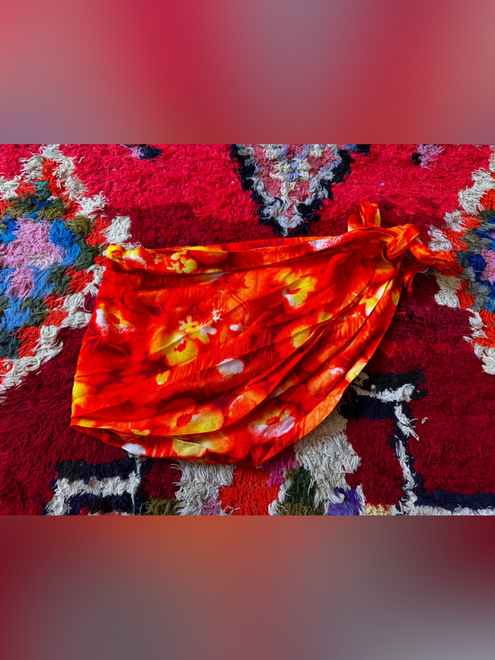 60s Vintage Barkcloth Hawaiian Bikini Top and sarong skirts Sz M - Picture 7 of 9